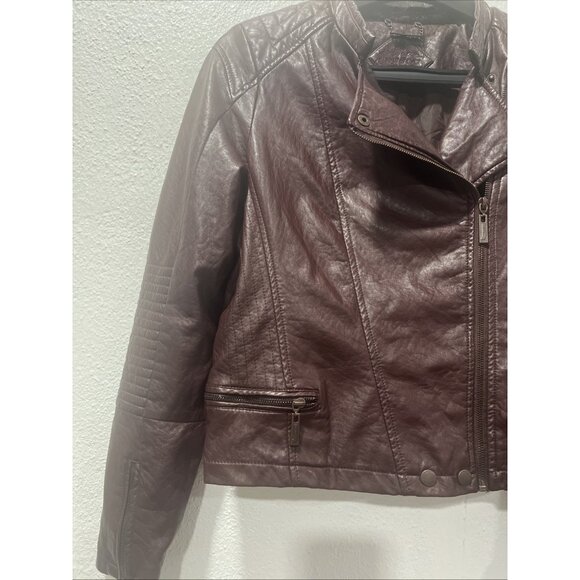 Jou Jou Women's Maroon Vegan Leather Fitted Moto‎ Style Jacket XL Biker - Picture 4 of 16